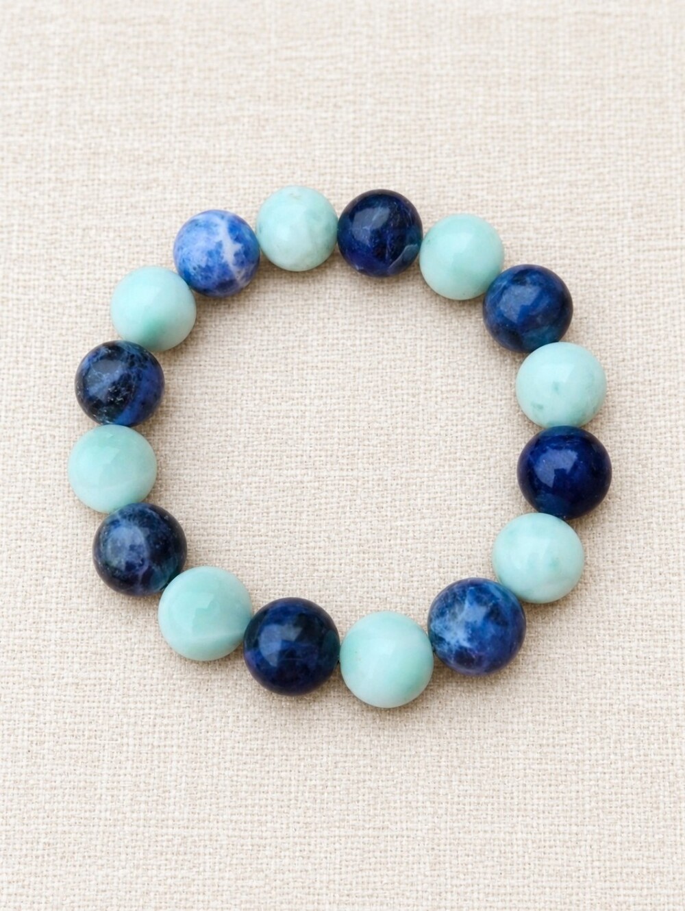 Sodalite & Green Moonstone Gemstone Bead Stretch Bracelet | Handmade | 12mm